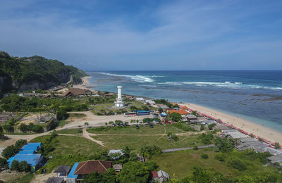 High angle view of beach against sky