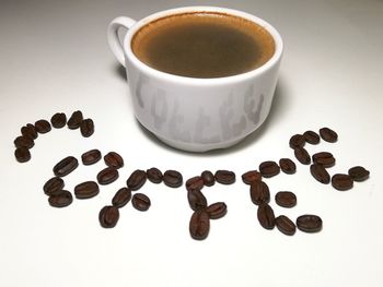 High angle view of coffee cup