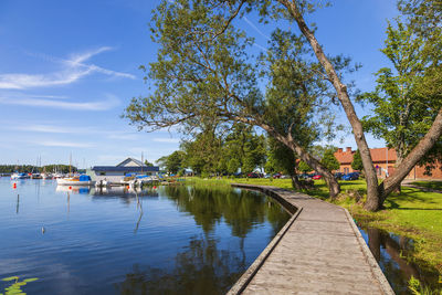 Boardwalk in karlsborg city by the lake vattern in sweden