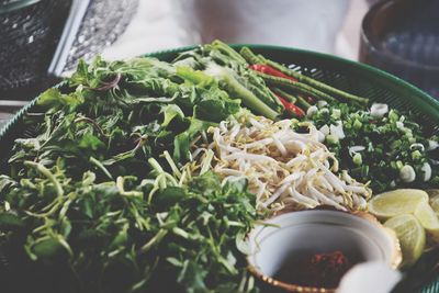 Close-up of chopped vegetables in plate