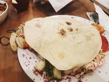 High angle view of dessert in plate on table