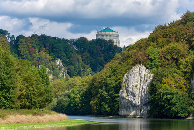 Scenic view of lake against cloudy sky