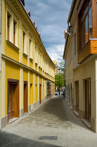 Empty alley amidst buildings in city