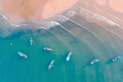 Aerial view of sailboat in sea