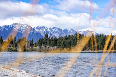 Panoramic view of lake and snowcapped mountains against sky