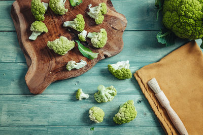 High angle view of chopped vegetables on cutting board