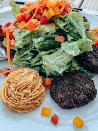 Close-up of meal served in plate