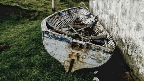High angle view of rusty abandoned grass