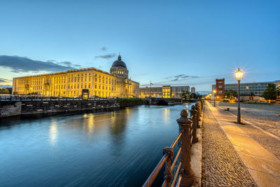 The reconstructed berlin city palace before sunrise