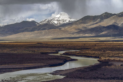 Scenic view of snowcapped mountains against sky