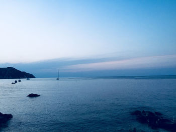 Scenic view of sea against blue sky