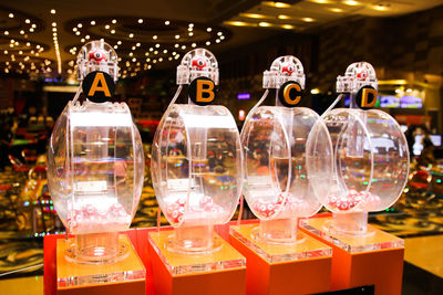 Close-up of wine glasses for sale in store