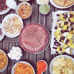 High angle view of breakfast on table