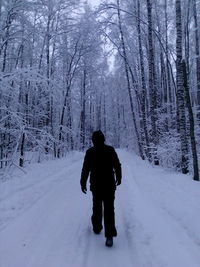 Full length rear view of man in snow