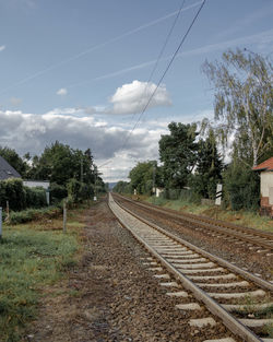 Railroad tracks on field