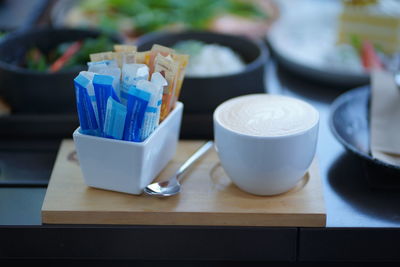 Close-up of tea cup on table