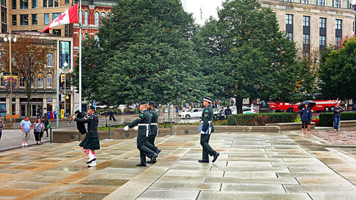 People walking on city street