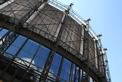 Low angle view of crane against sky