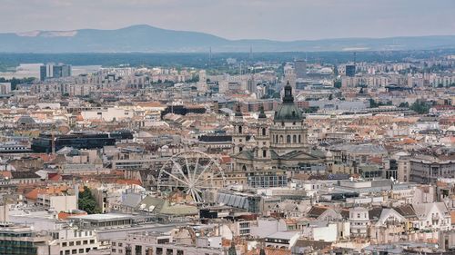 High angle view of buildings in city