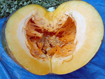 High angle view of orange slice on table