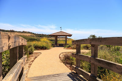 Gazebo over newport coast hiking trail near crystal cove, california in spring