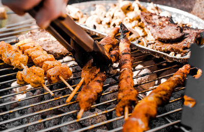 Close-up of meat on barbecue grill