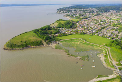 High angle view of bay