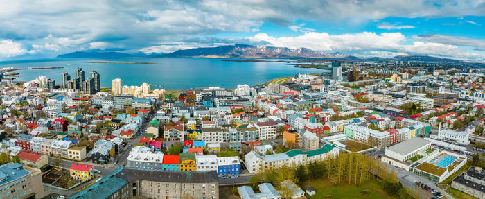 Beautiful aerial view of reykjavik, iceland. sunny day