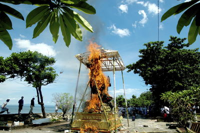 Balinese hindu traditional funeral ceremony called ngaben at the graves of sanur bali, indonesia.