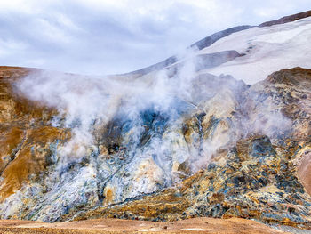 Scenic view of volcanic mountain against sky