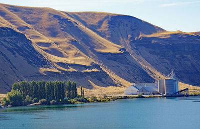 Panoramic view of lake against mountain range