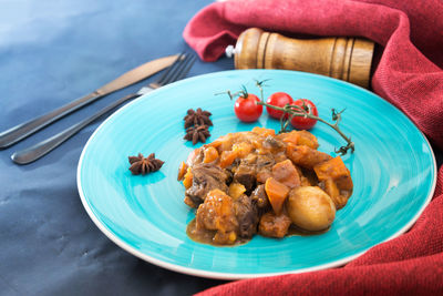 Close-up of food in plate on table