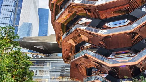 Low angle view of modern buildings in city