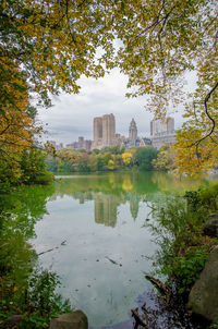 Reflection of buildings in river