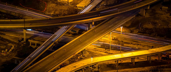 High angle view of light trails on highway
