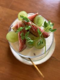 High angle view of salad in plate on table