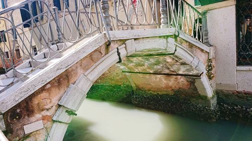 High angle view of swimming pool by canal