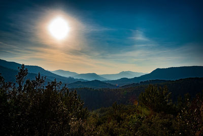 Scenic view of mountains against sky during sunset