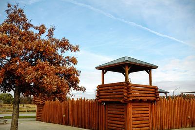 Gazebo on roof against sky