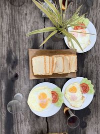 Directly above shot of breakfast served on table