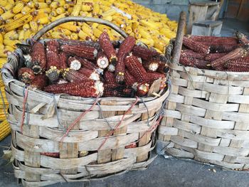 Wicker basket for sale at market stall