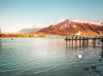 Scenic view of lake against clear sky