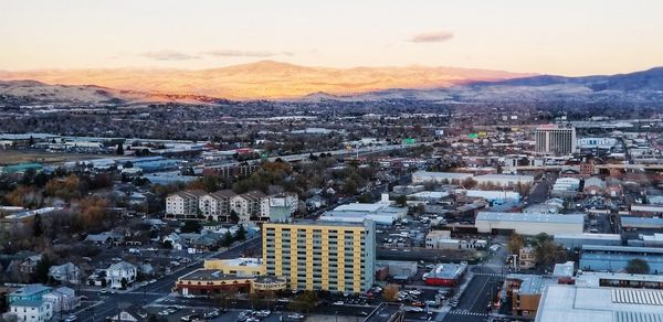 High angle view of cityscape against sky