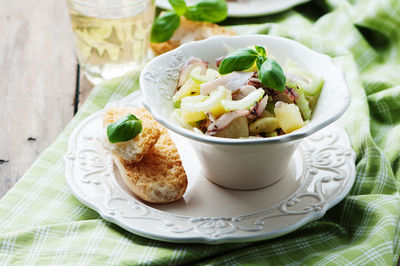 Close-up of breakfast served on table