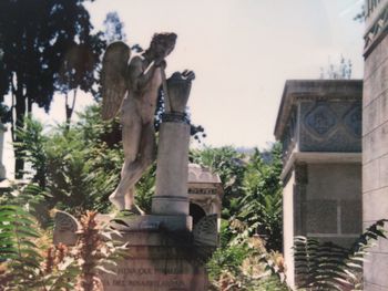 Low angle view of statue against trees