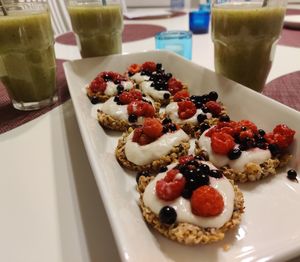 High angle view of breakfast served on table