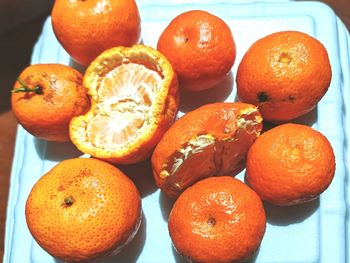 High angle view of oranges on table