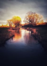 Scenic view of lake against sky during sunset