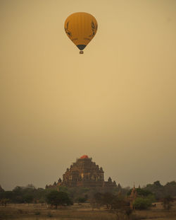 View of hot air balloon against clear sky