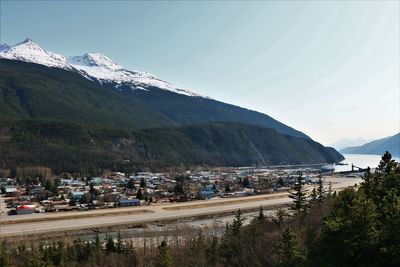 Scenic view of snowcapped mountains against sky